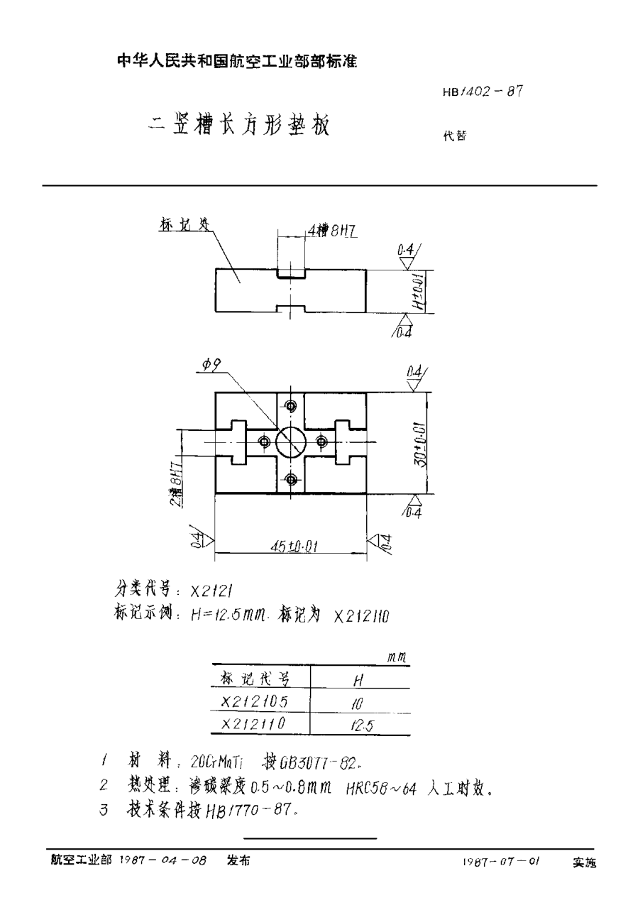 HB 1402-1987二竖槽长方形垫板