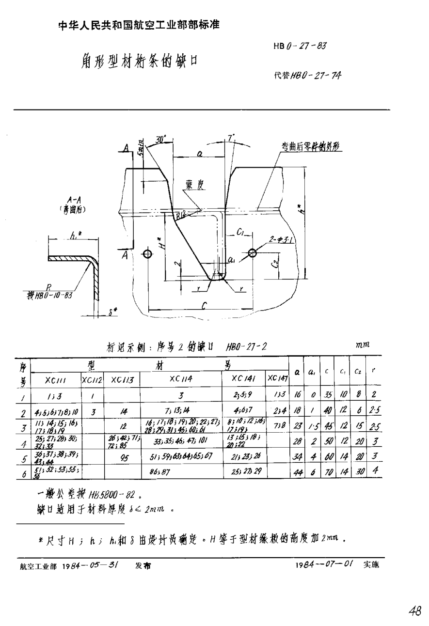 HB 0-27-1983角形型材桁条的缺口