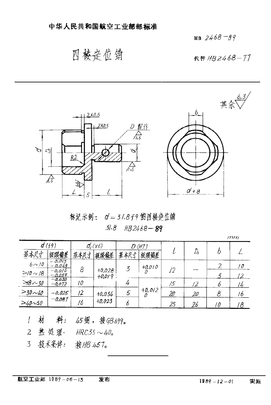 HB 2468-1989四棱定位销
