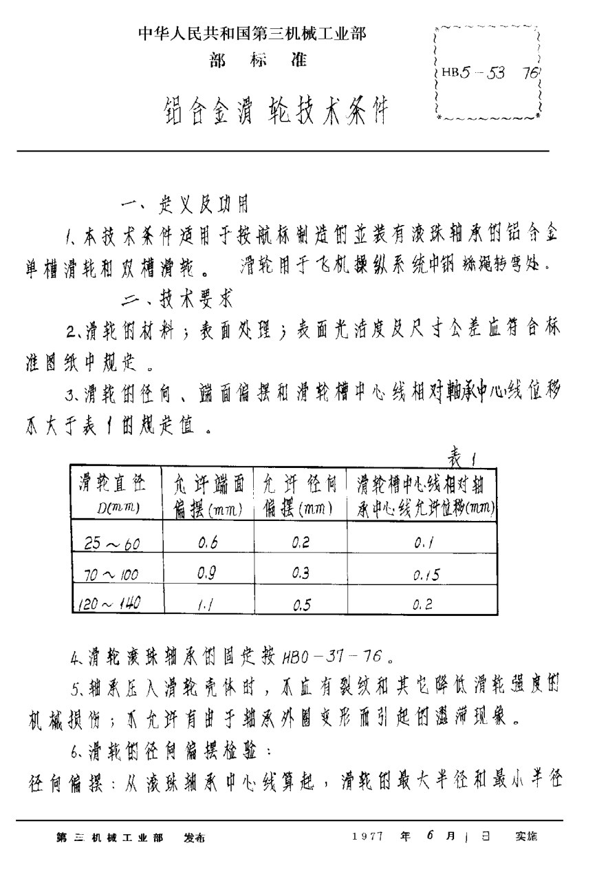 HB 5-53-1976铝合金滑轮技术条件