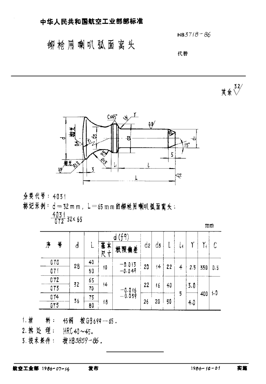HB 3718-1986铆枪用喇叭弧面窝头