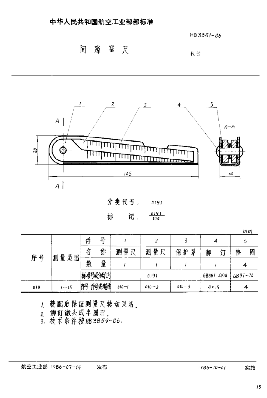 HB 3851-1986间隙塞尺