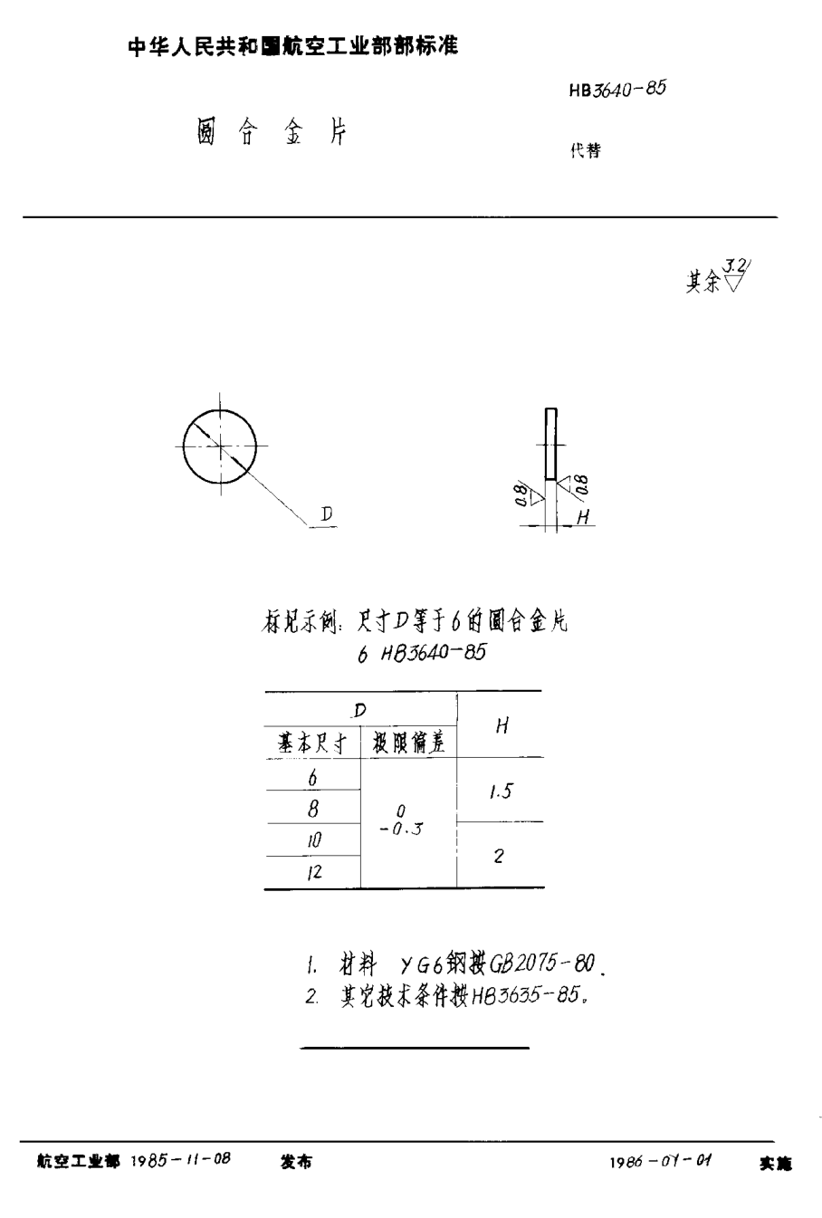 HB 3640-1985圆合金片