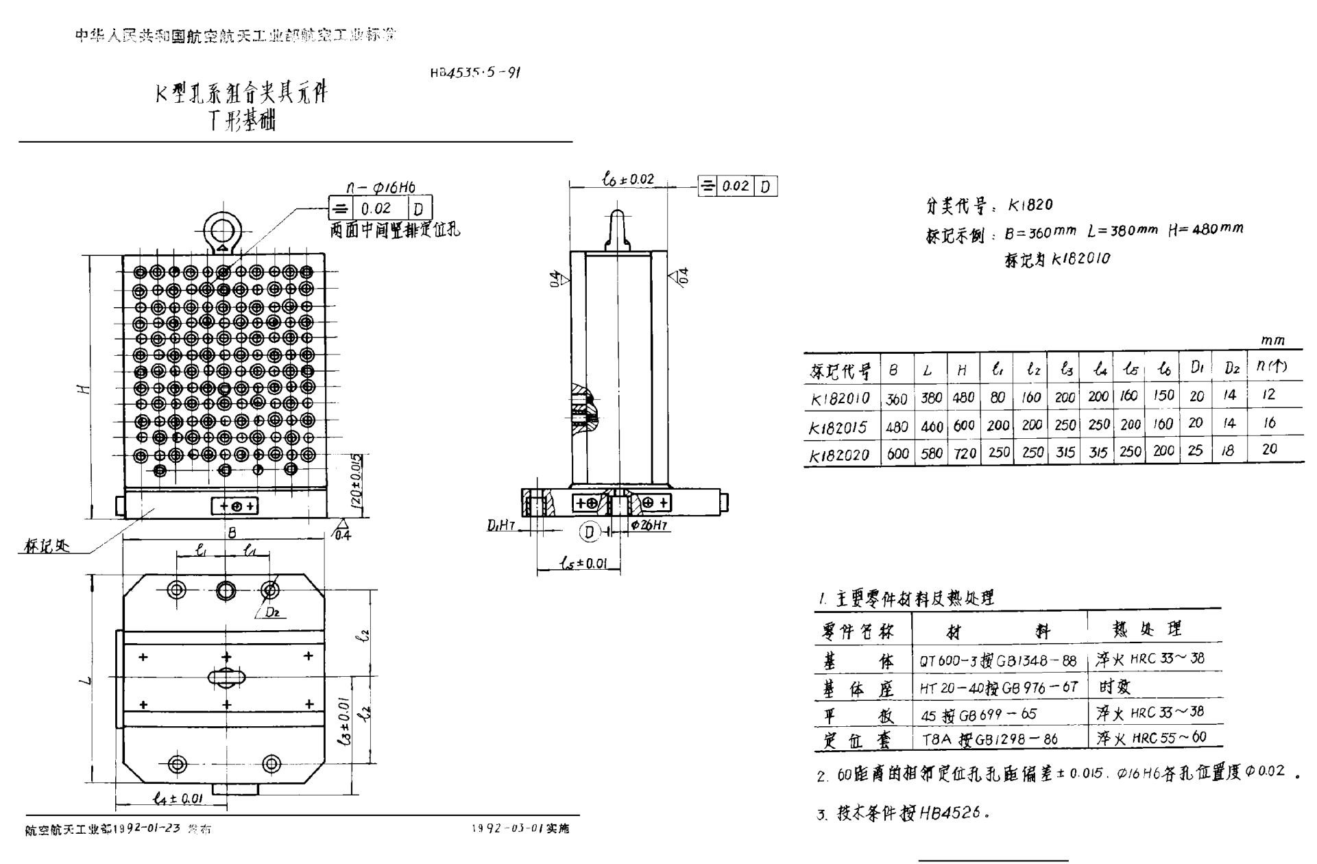 HB 4535.5-1991Ｋ型孔系组合夹具元件 Ｔ形基础