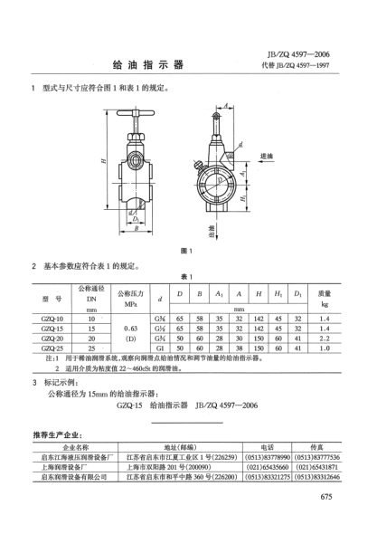 JB/ZQ 4597-2006给油指示器