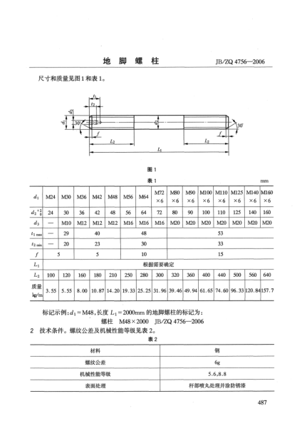 JB/ZQ 4756-2006地脚螺柱