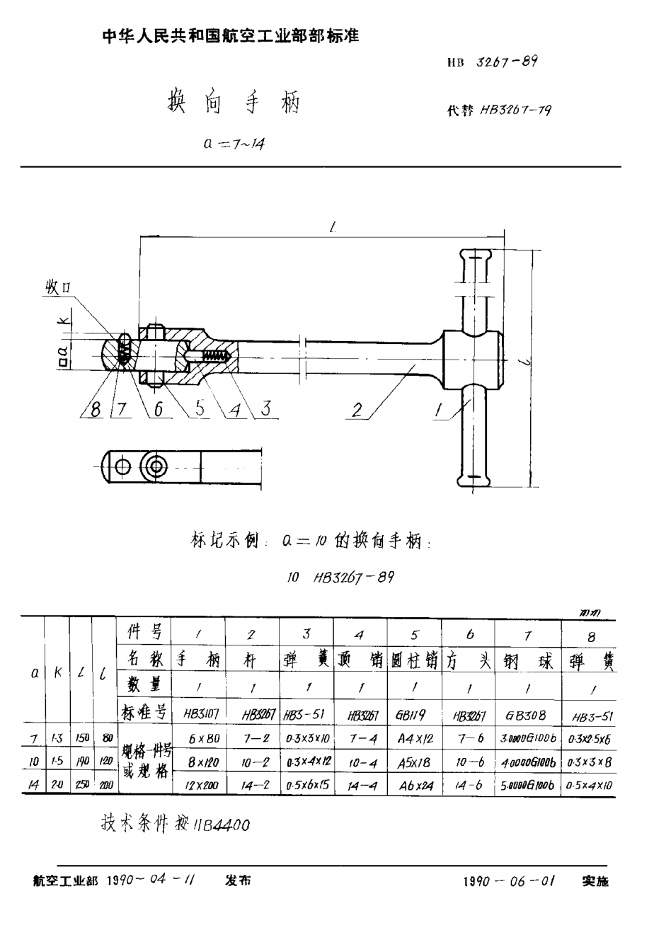 HB 3267-1989换向手柄 a＝7~14