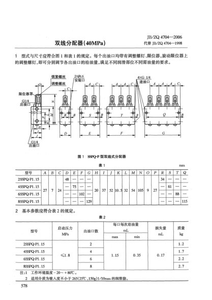 JB/ZQ 4704-2006双线分配器(40MPa)