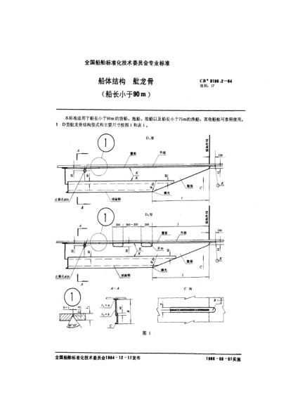 CB* 3186.2-1984船体结构.舭龙骨(船长小于90m)