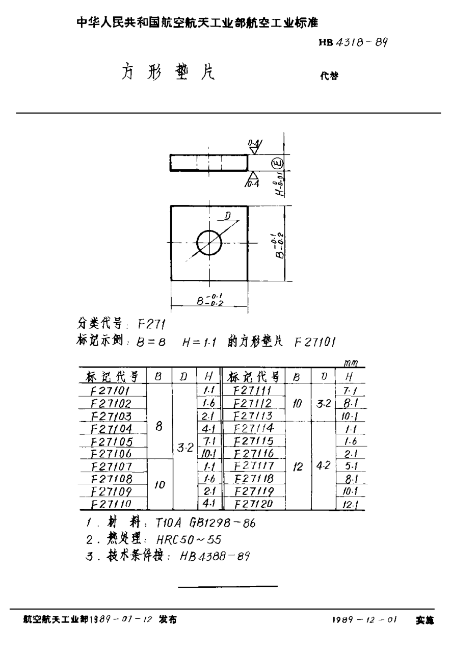 HB 4318-1989方形垫片