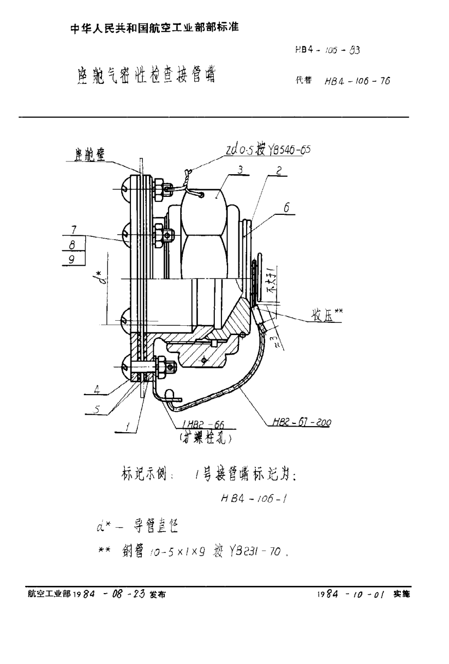 HB 4-106-1983座舱气密性检查接管嘴