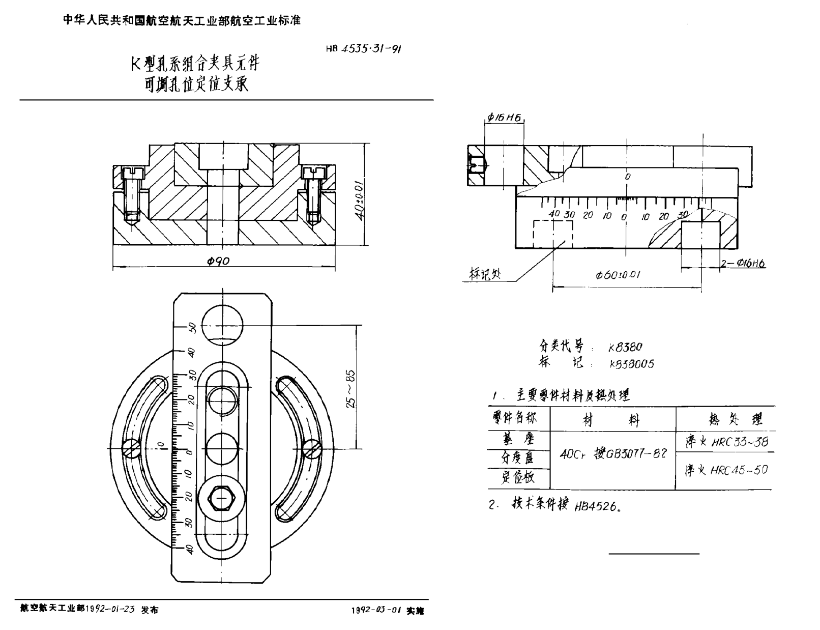 HB 4535.31-1991Ｋ型孔系组合夹具元件 可调孔位定位支承
