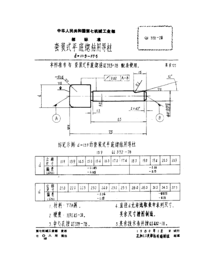QJ 392-1978套装式平底锪钻用导柱(d=11.9～37.5)