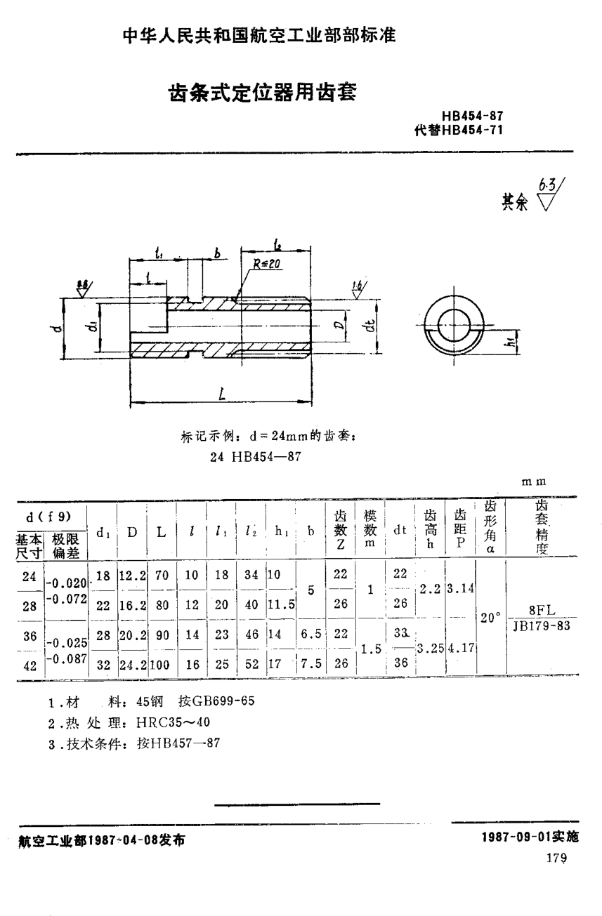 HB 454-1987齿条式定位器用齿套