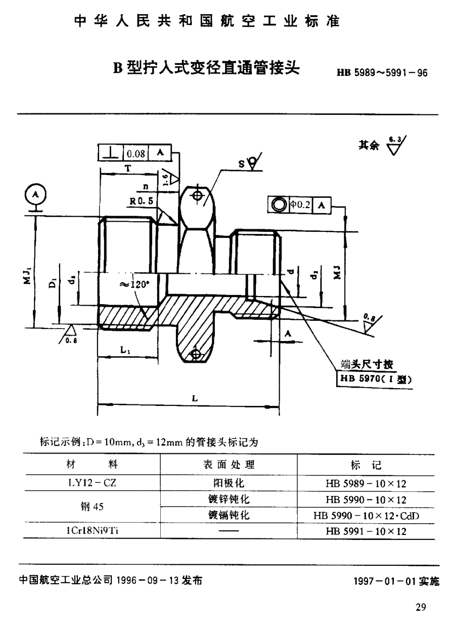 HB 5989-1996Ｂ型拧入式变径直通管接头