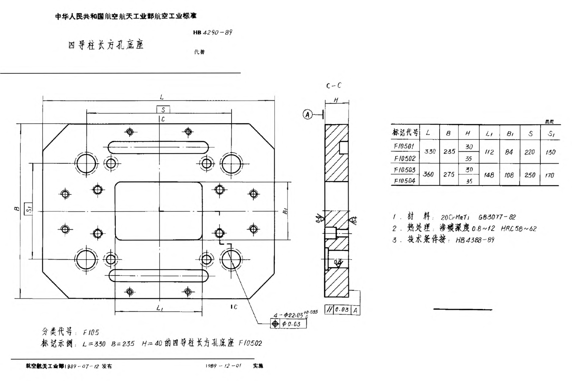 HB 4290-1989四导柱长方孔底座