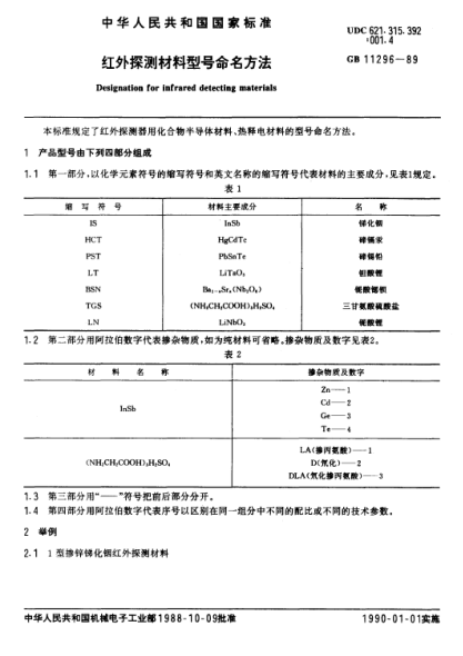 GB/T 11296-1989红外探测材料型号命名方法