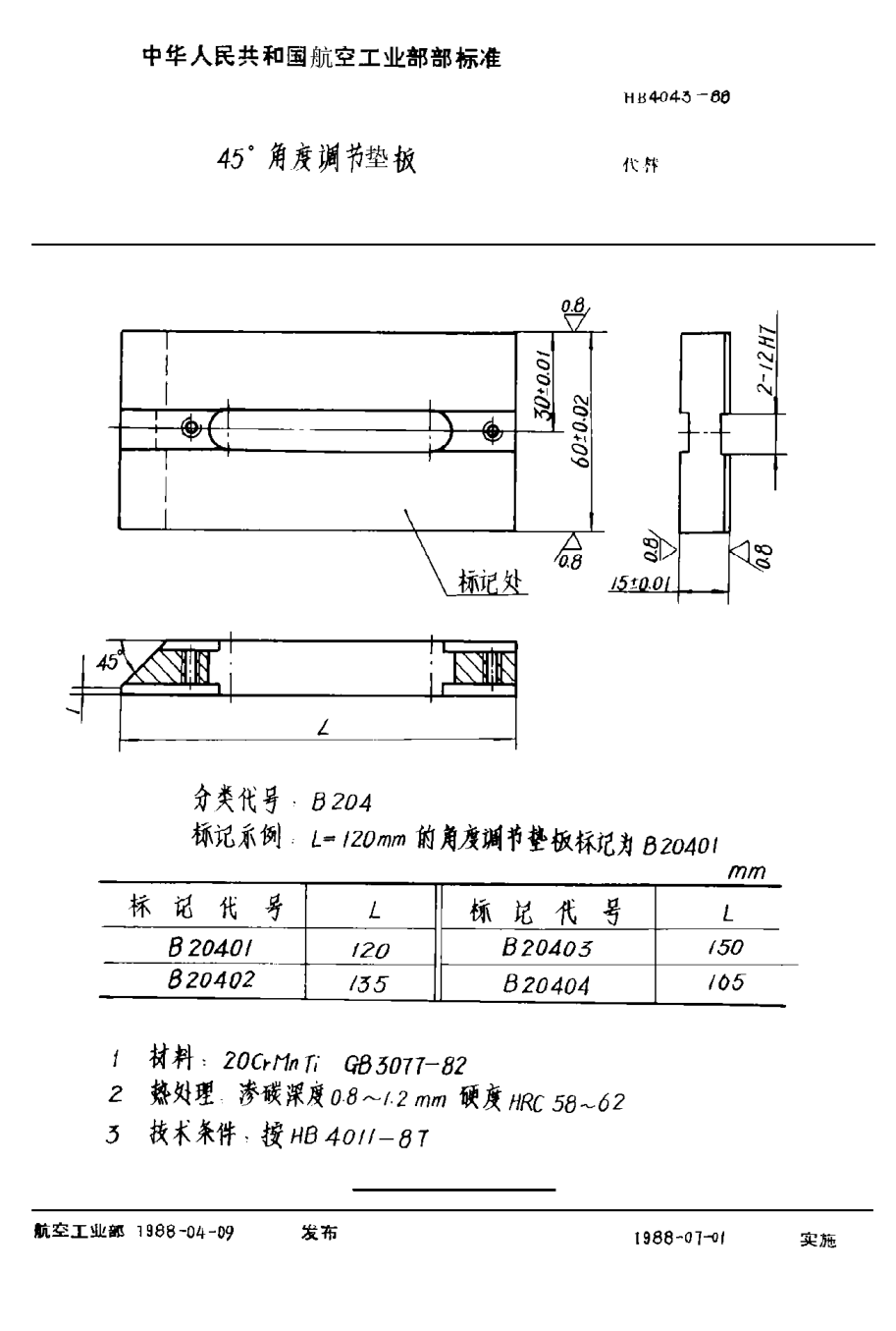 HB 4043-1988４５°角度调节垫板