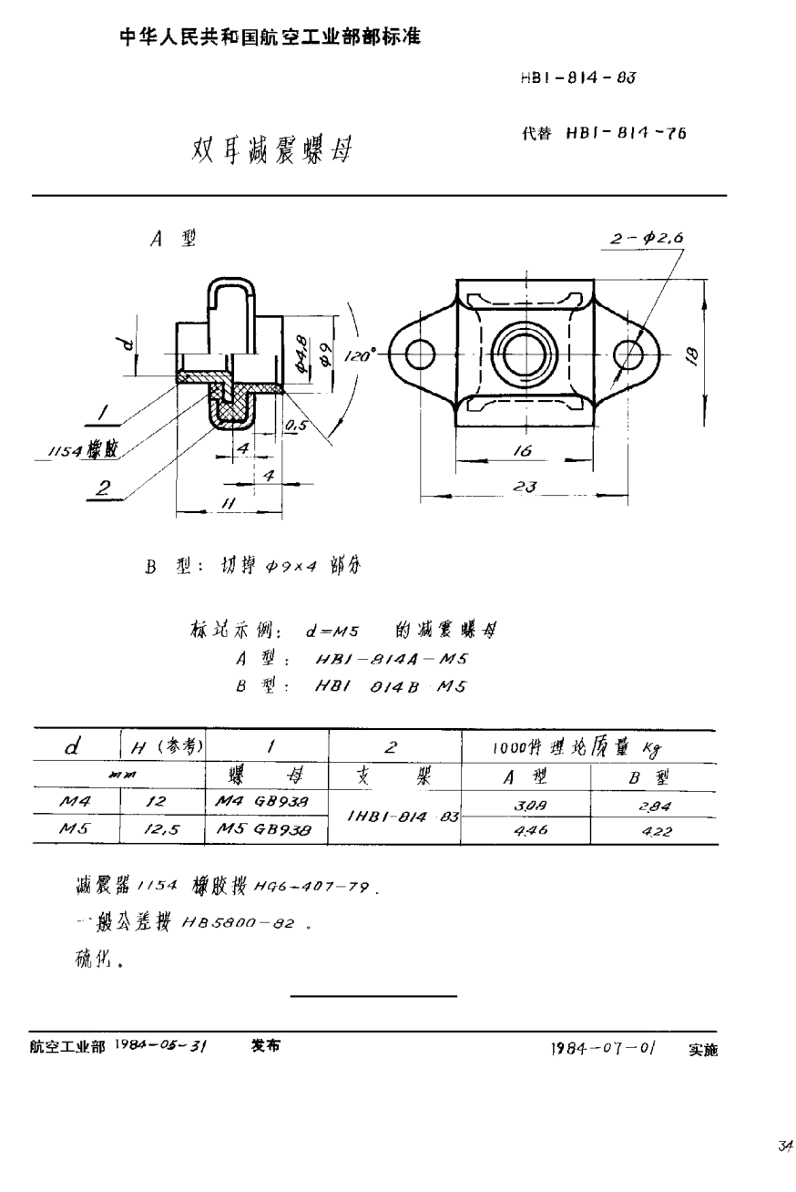 HB 1-814-1983双耳减震螺母