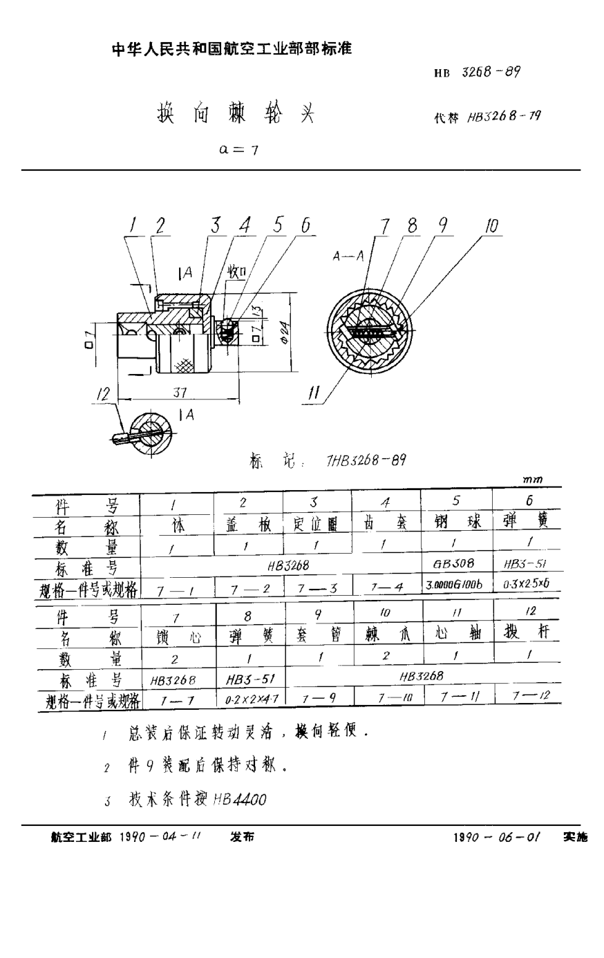 HB 3268-1989换向棘轮头 ａ＝７