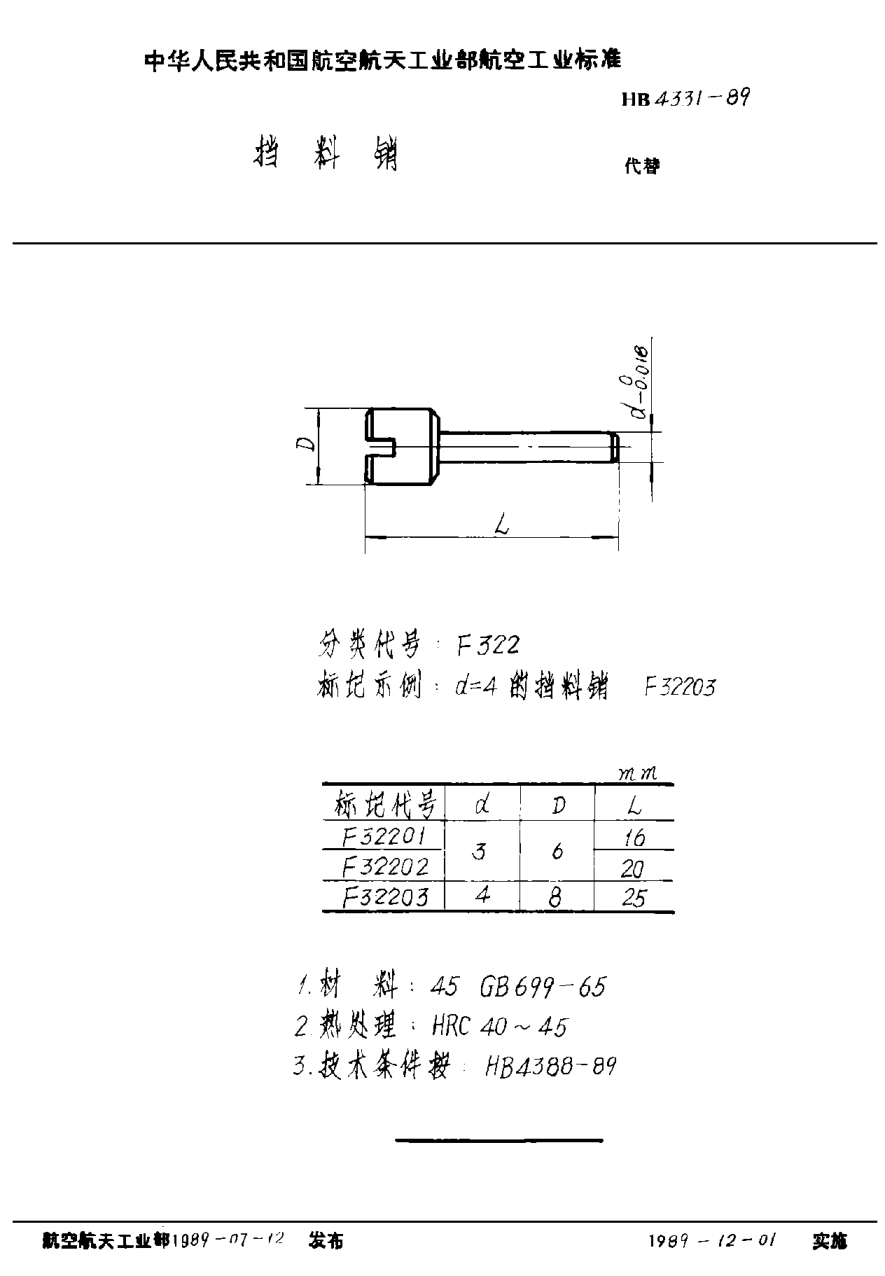 HB 4331-1989挡料销
