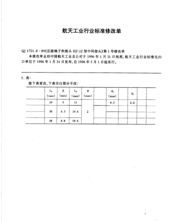 QJ 1721.8-1989修改单1-1996压接端子和接头  HZ.JZ型中间接头