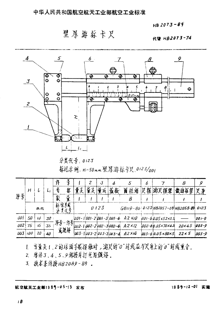 HB 2073-1989壁厚游标卡尺