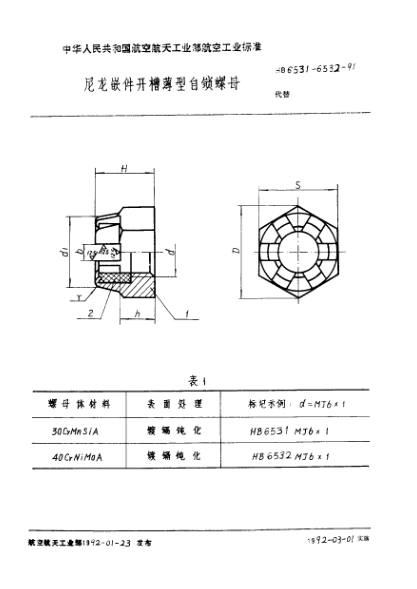 HB 6531-1991尼龙嵌件开槽薄型自锁螺母