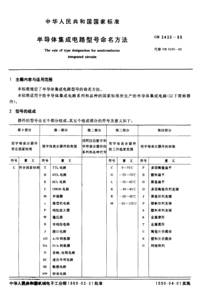 GB/T 3430-1989半导体集成电路型号命名方法