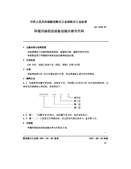 QJ 2134-1991环境保护系统数据元 环境污染防治设备设施分类与代码