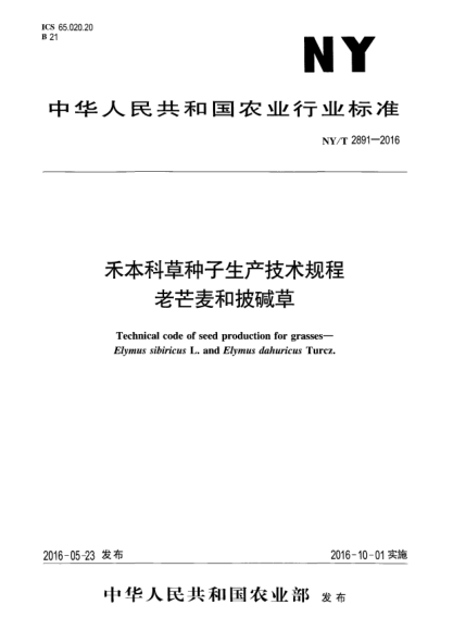 NY/T 2891-2016禾本科草种子生产技术规程 老芒麦和披碱草