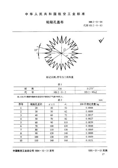 HB 2-9-1994粘贴孔盖布