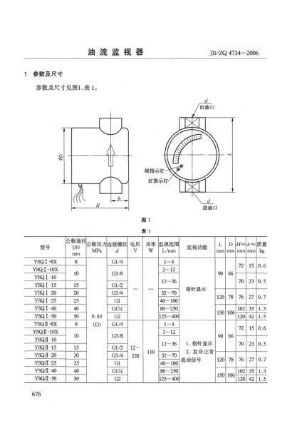 JB/ZQ 4734-2006油流监视器