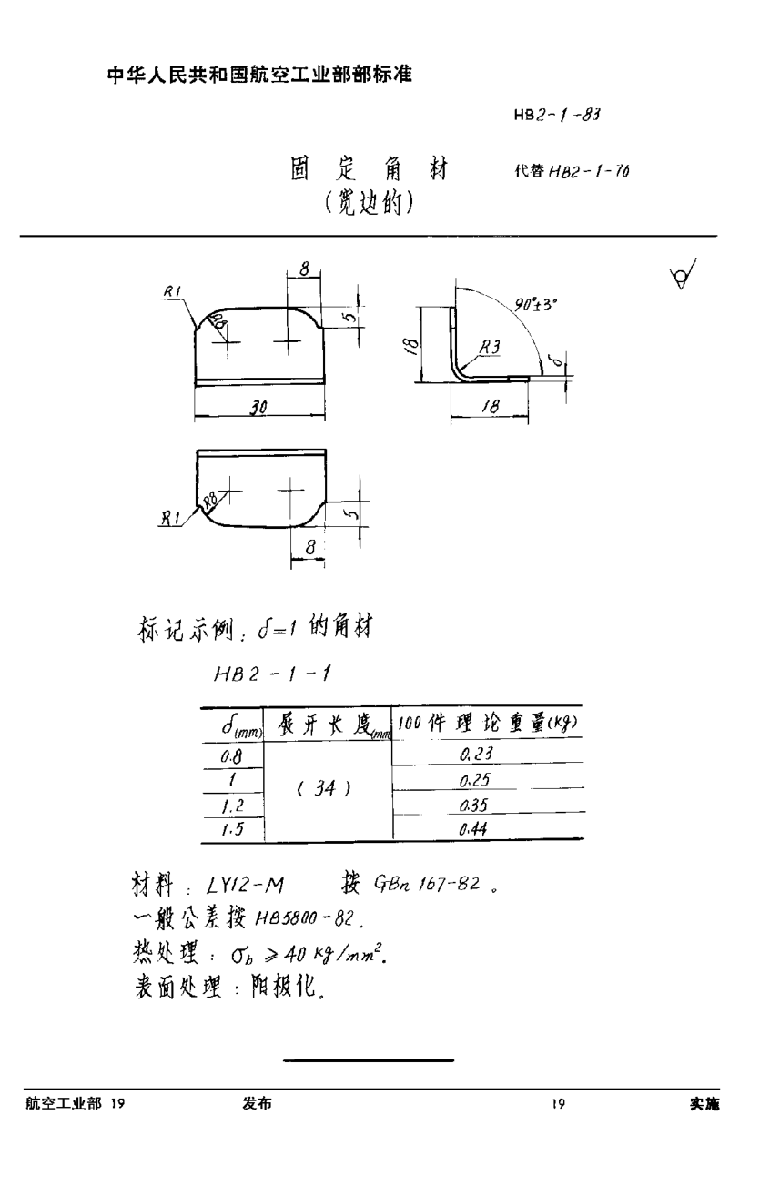 HB 2-1-1983固定角材（宽边的）