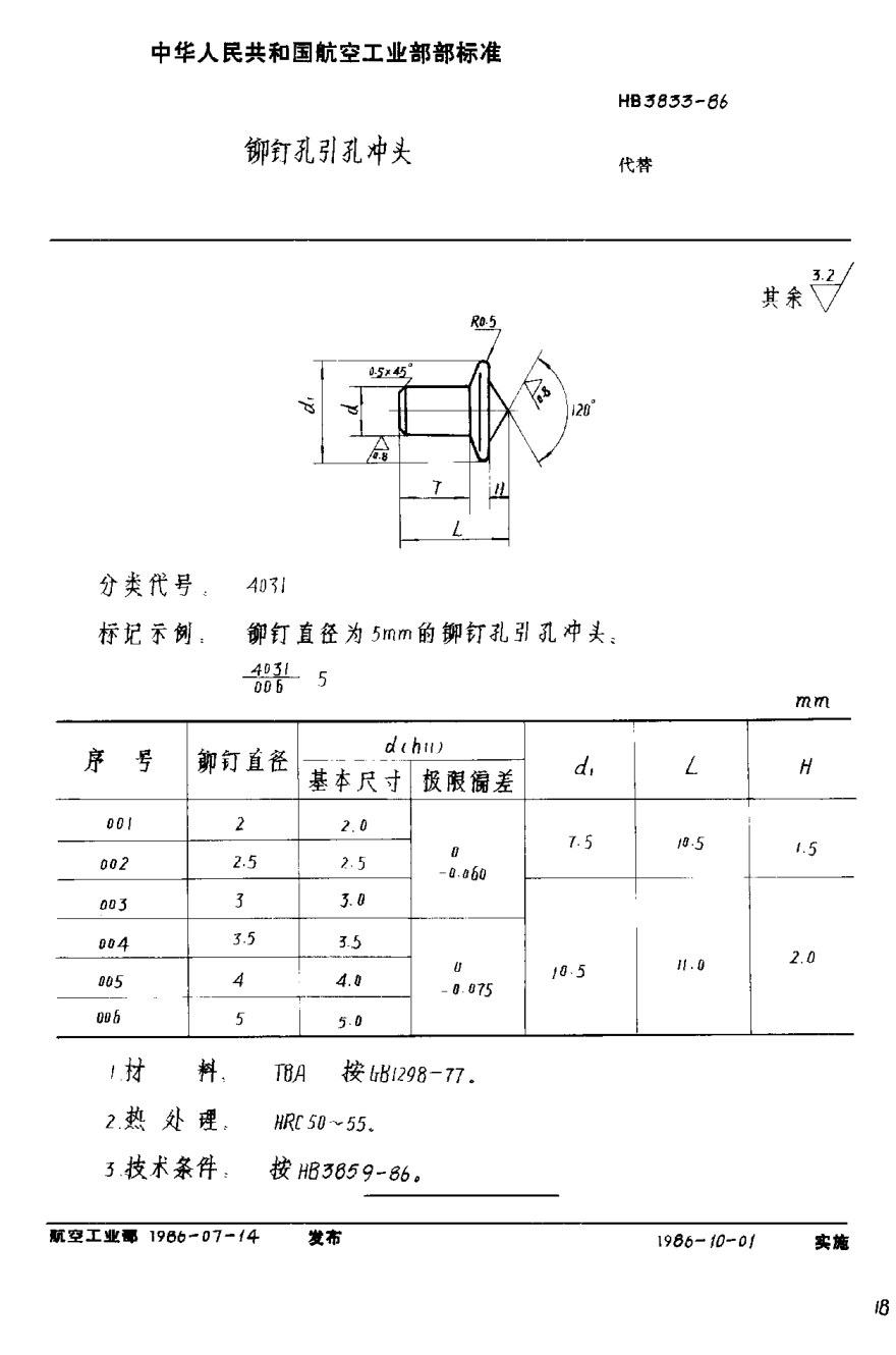 HB 3833-1986铆钉孔引孔冲头