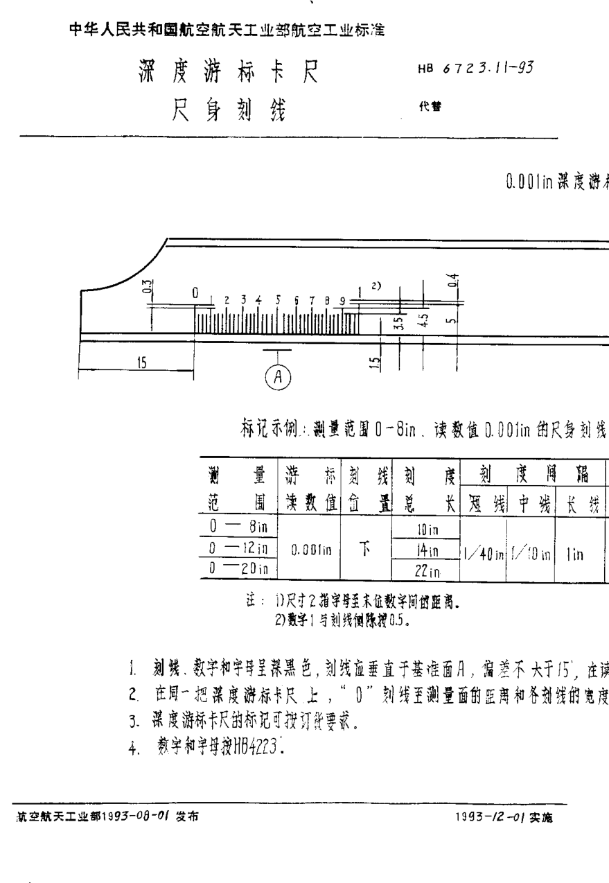 HB 6723.11-1993深度游标卡尺 尺身刻线