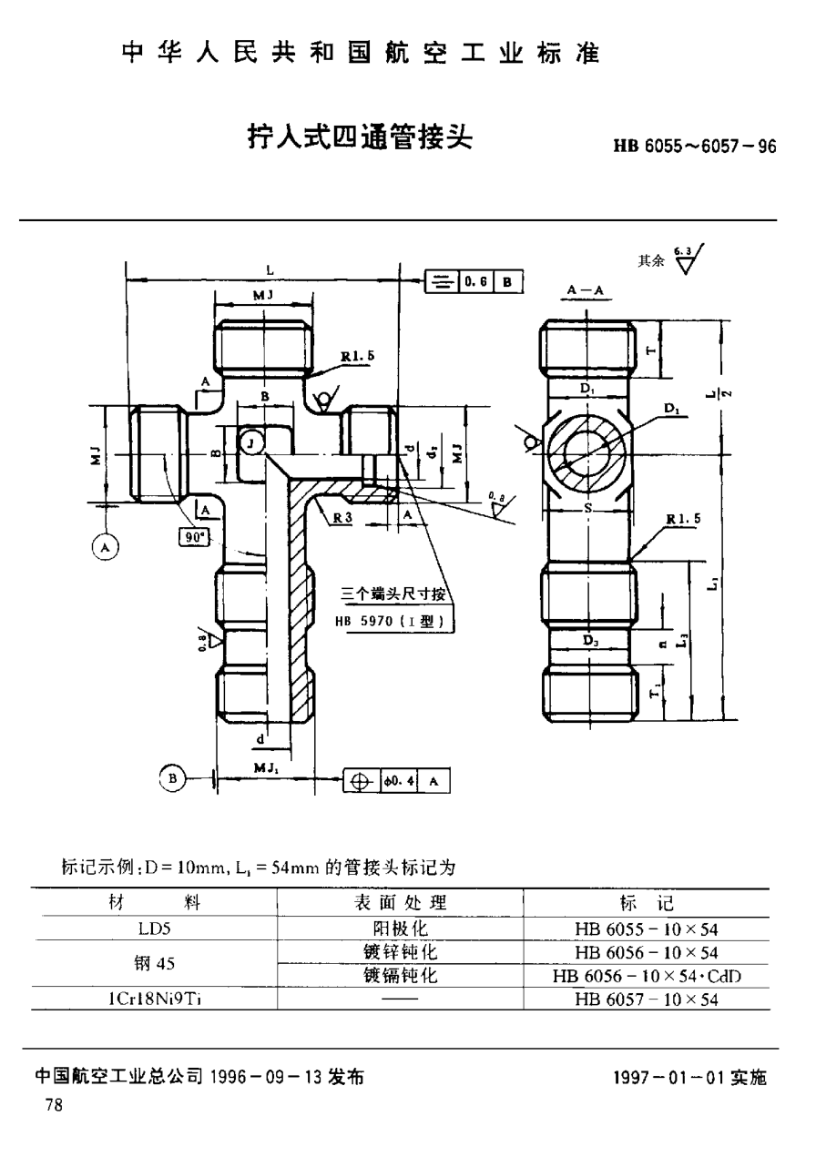 HB 6055-1996拧入式四通管接头