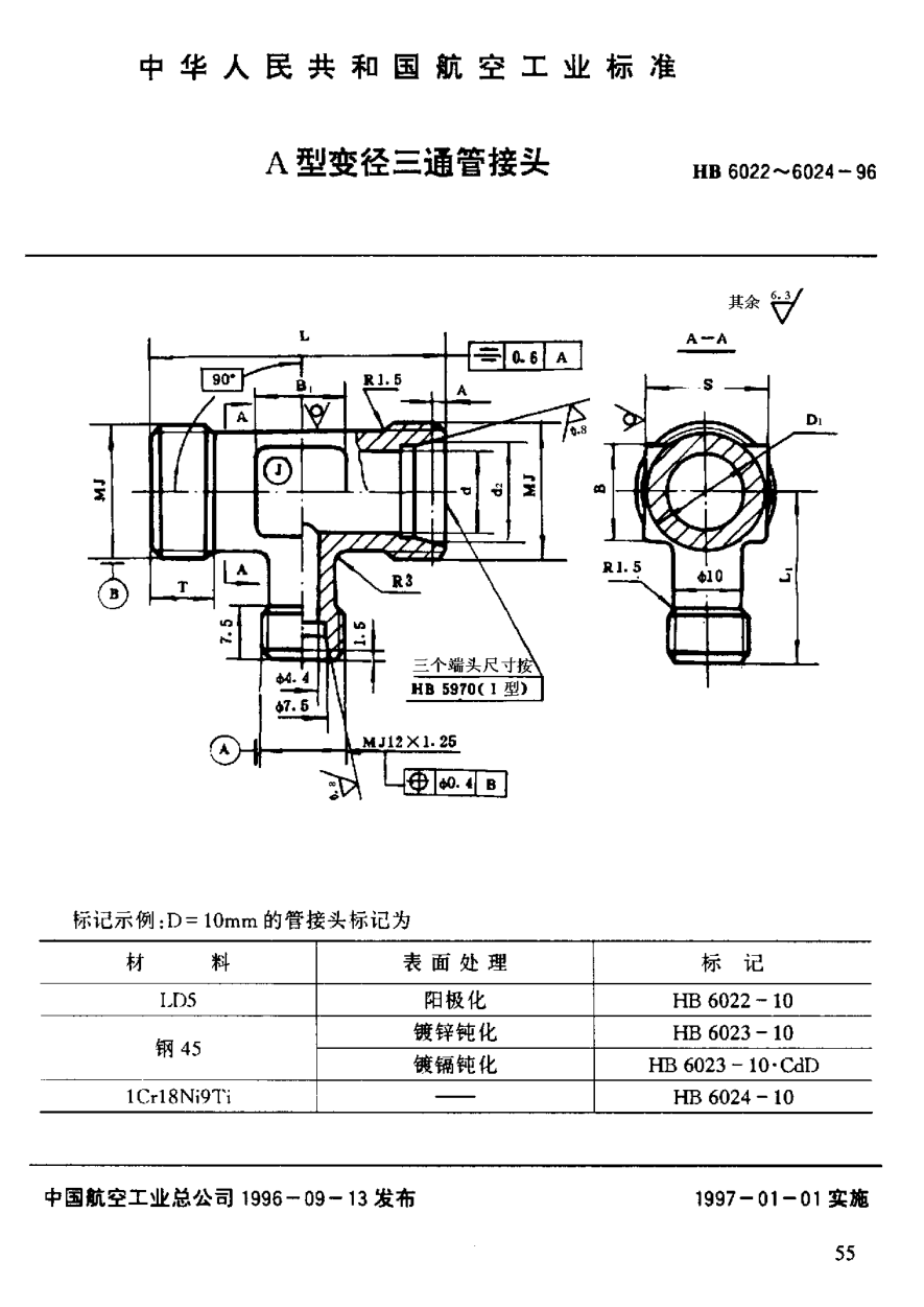 HB 6022-1996Ａ型变径三通管接头