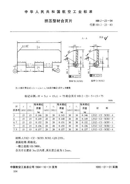 HB 2-23-1994挤压型材合页片