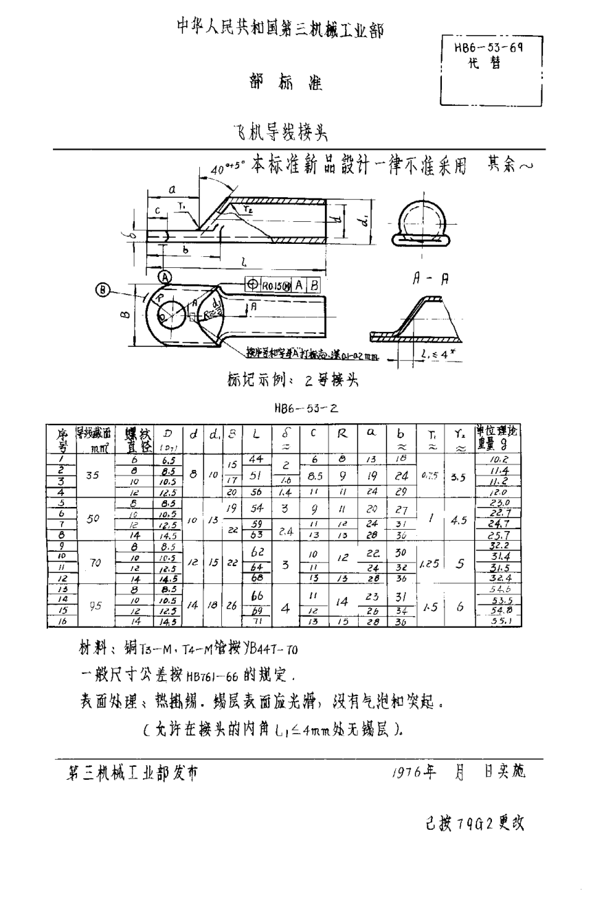 HB 6-53-1969飞机导线接头