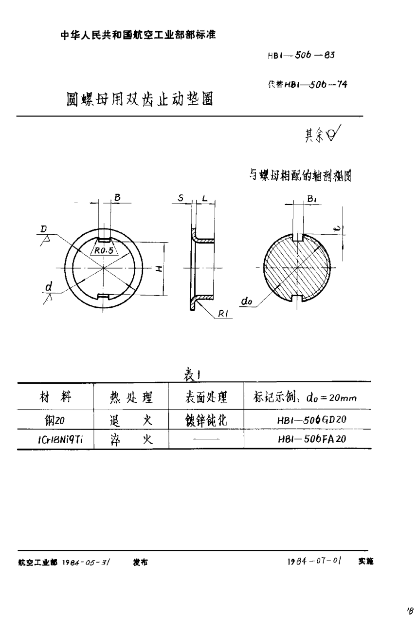HB 1-506-1983圆螺母用双齿止动垫圈