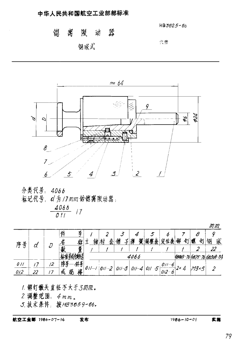 HB 3825-1986锪窝限动器 钢球式