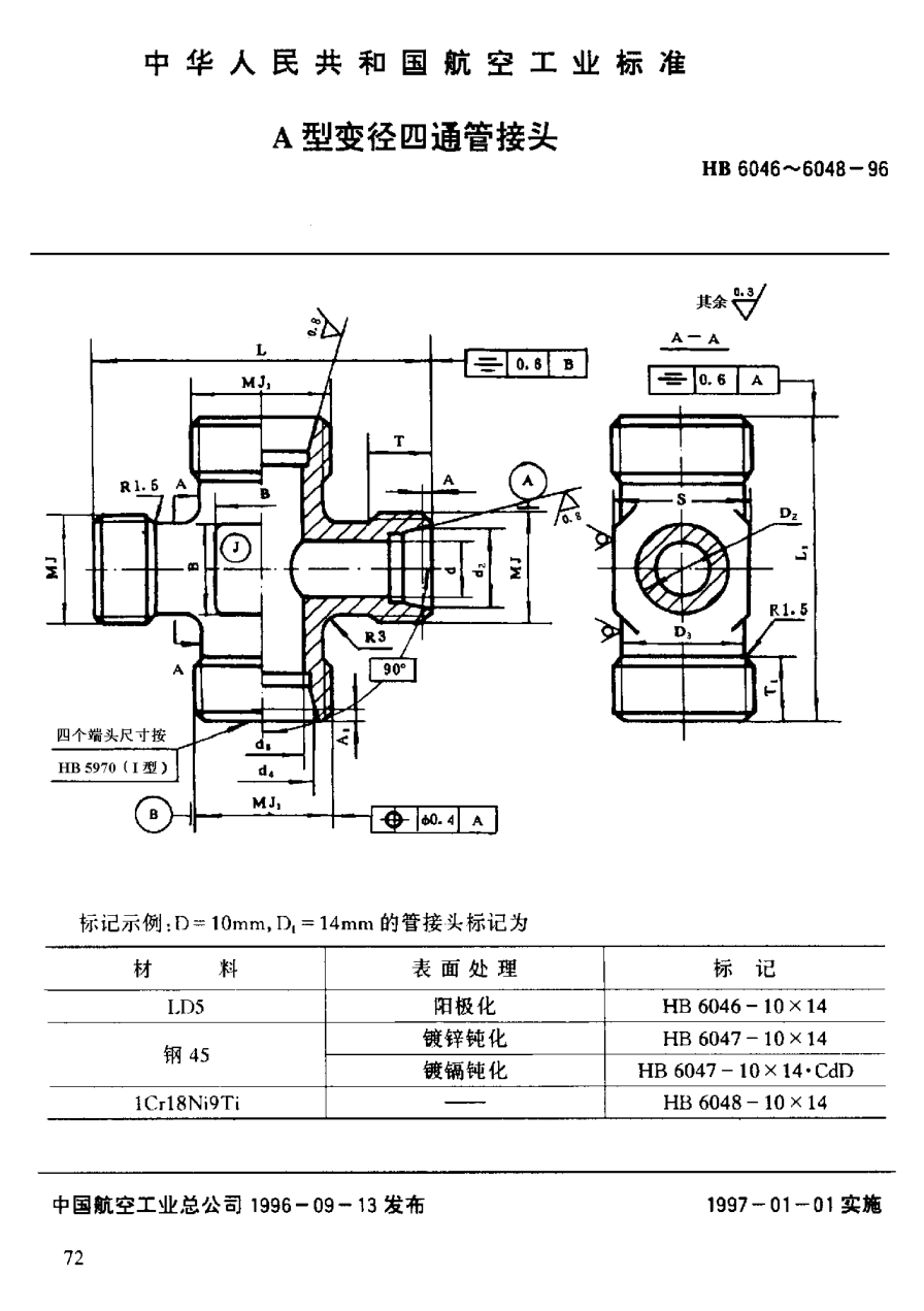 HB 6046-1996Ａ型变径四通管接头