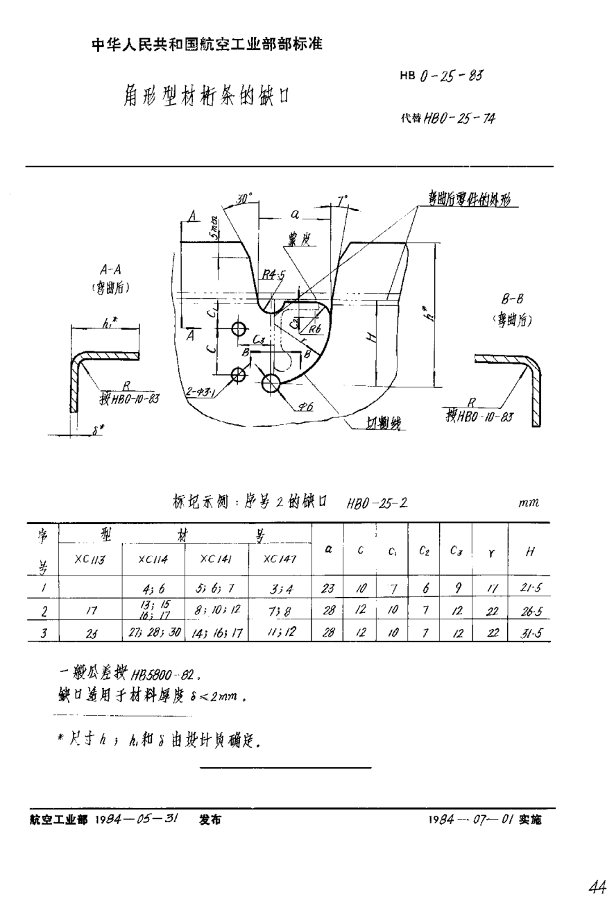 HB 0-25-1983角形型材桁条的缺口