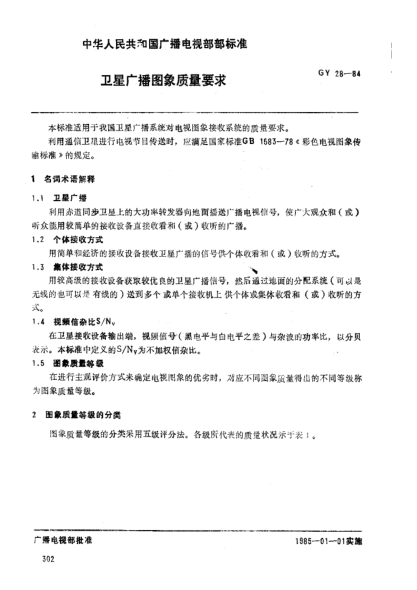 GY/T 28-1984卫星广播图象质量要求