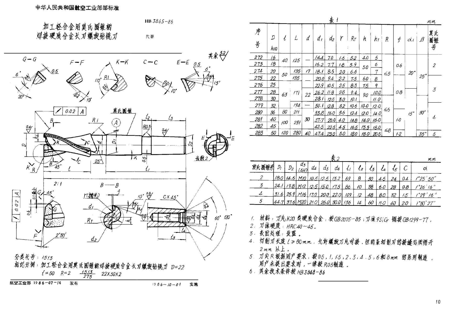 HB 3865-1986加工轻合金用莫氏圆锥柄焊接硬质合金长刃螺旋钻铣刀