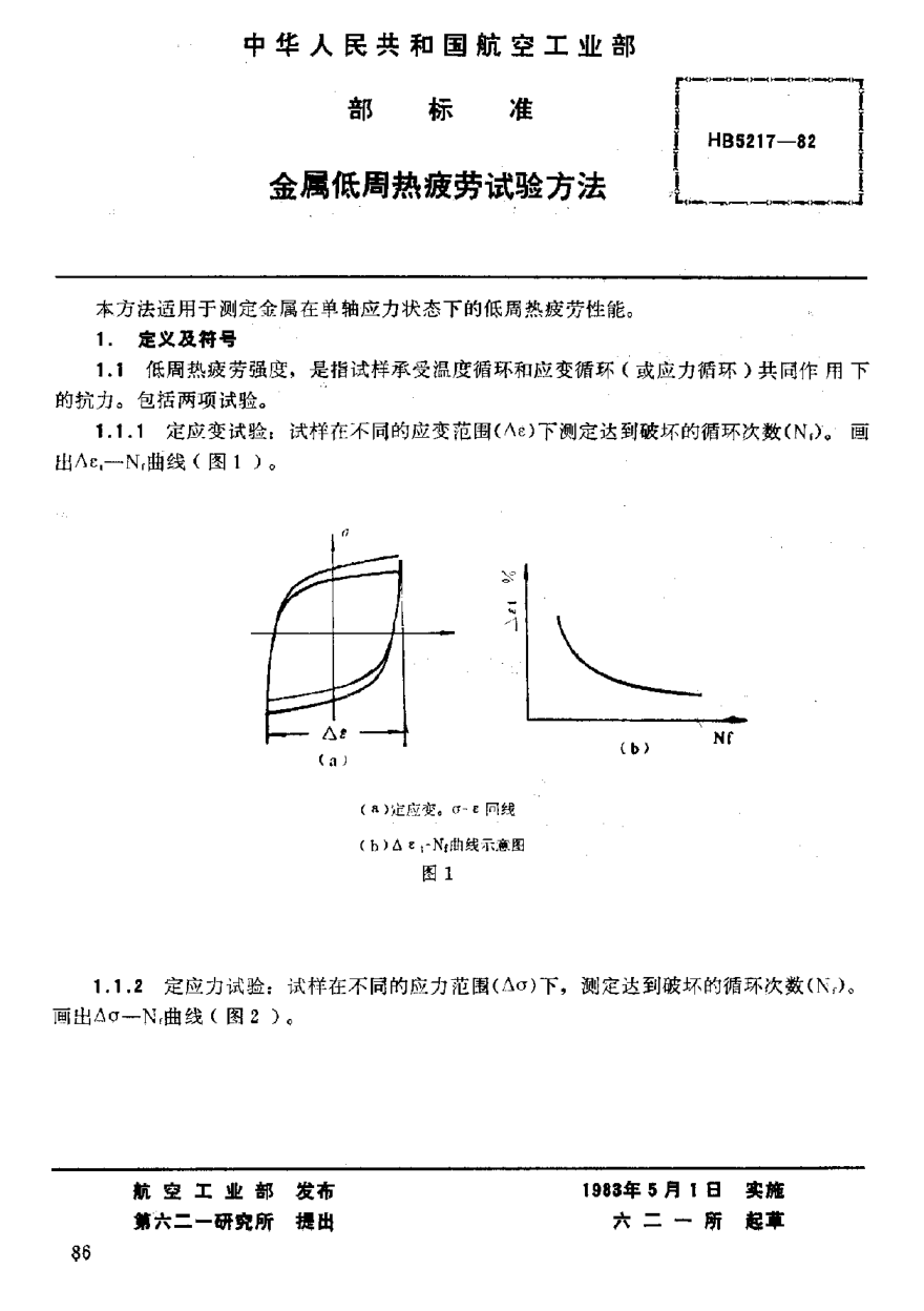 HB 5217-1982金属低周热疲劳试验方法