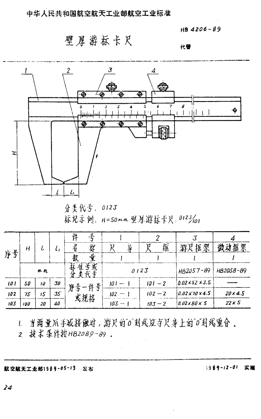 HB 4206-1989壁厚游标卡尺