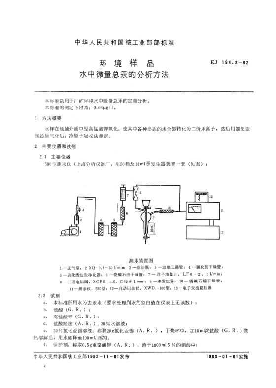 EJ 194.2-1982环境样品.水中微量总汞的分析方法