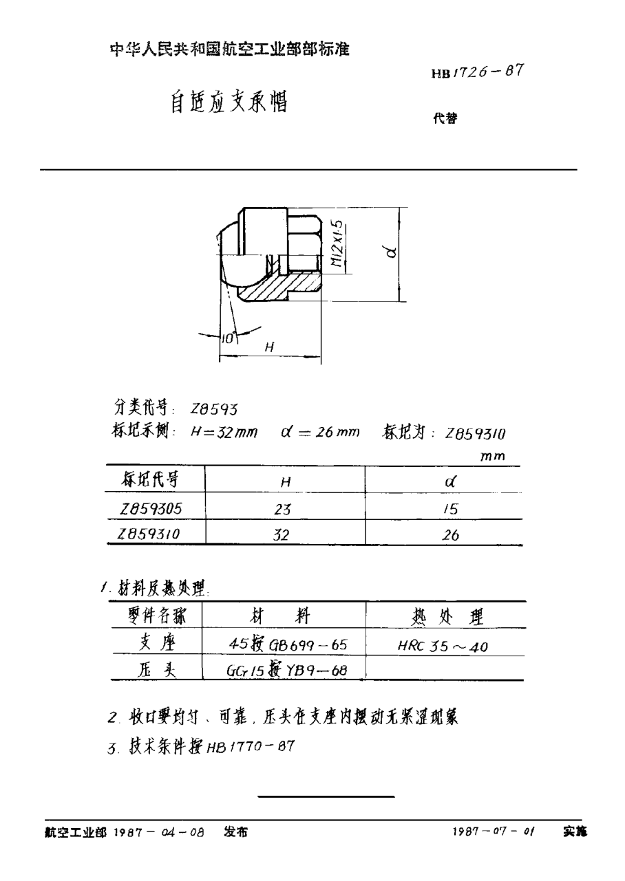 HB 1726-1987自适应支承帽